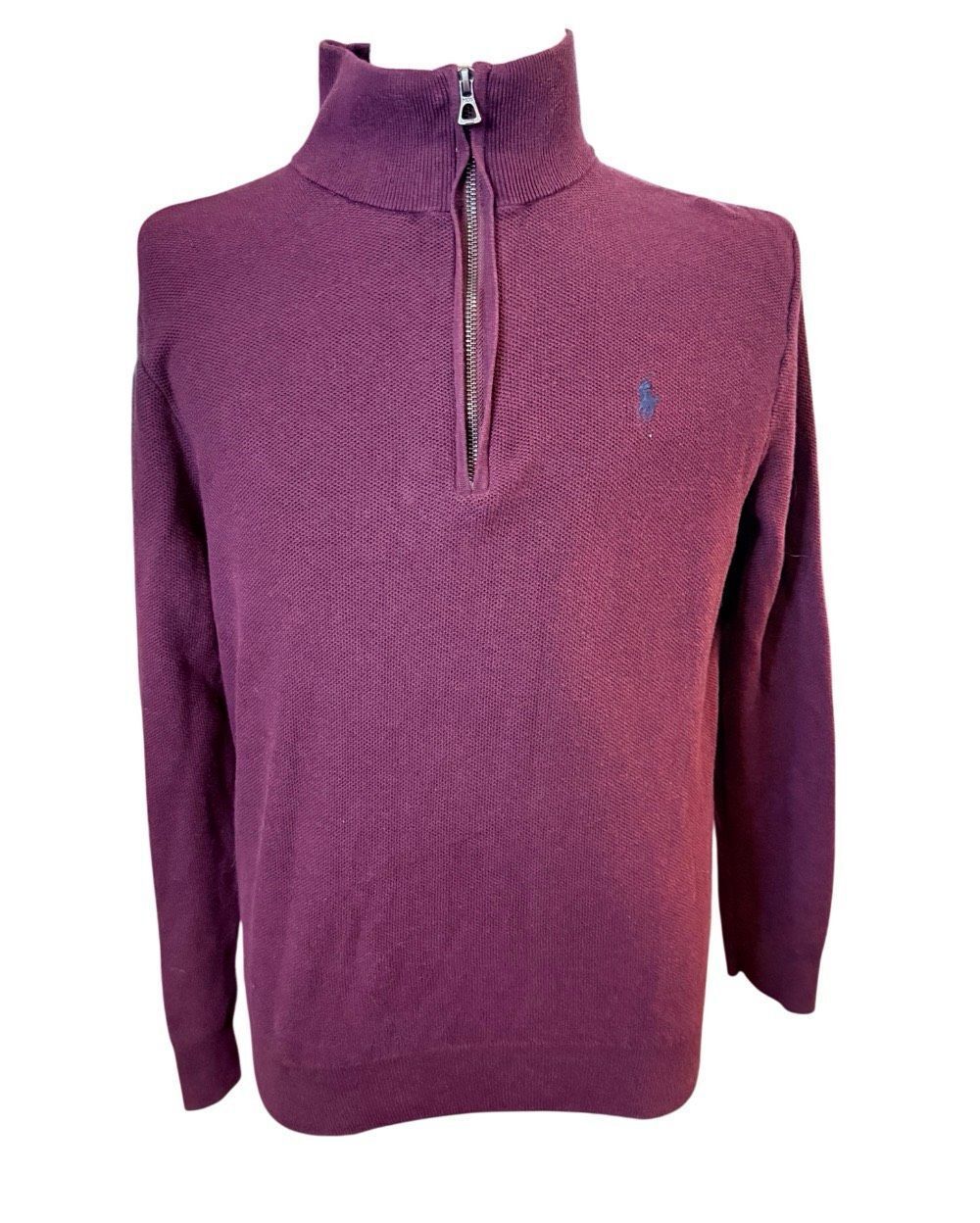 Polo Ralph Lauren Quarter Zip Pullover Mens Large Burgundy Navy Pony Logo